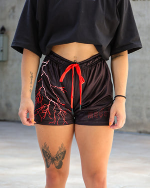 Red Gothic MNDST Lightning Shorts