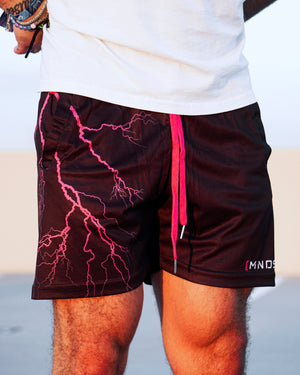 [MNDST] Lightning 5-Inch Mesh Shorts (Pink/Black)
